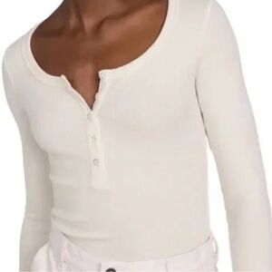 New AYR The High Roller Cream Ribbed Pima Cotton Henley Top - Size S
